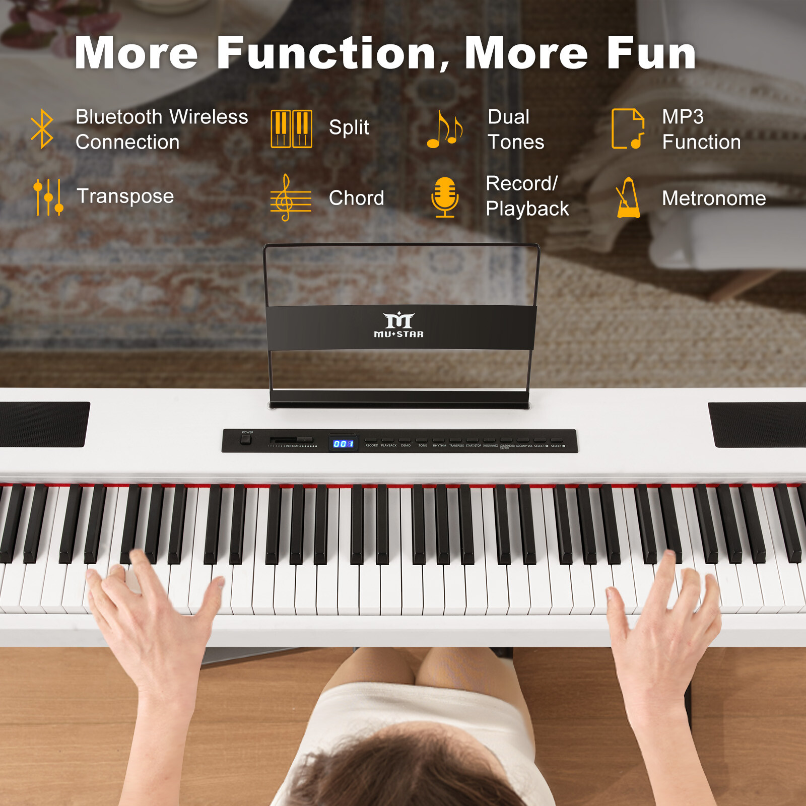 White 88Keys Electric Digital Piano Keyboards Fully Weighted Hammer Action with Sustain Pedal,Stand,Portable Case