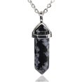 thumbnail image 1 of Snowflake Obsidian Gemstone Hexagonal Pointed Reiki Chakra Pendant Necklace 20", 1 of 3