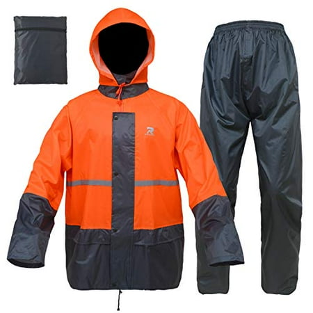 

RainRider Rain Suits for Men Women Waterproof Lightweight Rain Gear Jacket Coat with Pants Workwear (Small Orange/Grey)