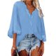 thumbnail image 5 of Blusa de manga acampanada para mujer, camisa con cuello en V profundo, Top de encaje de Color puro, camisa informal holgada, 5 of 5