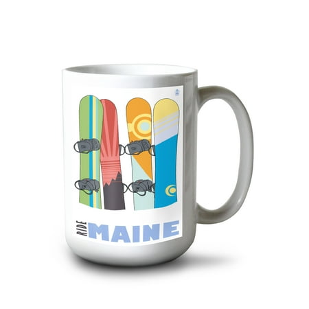 

15 fl oz Ceramic Mug Snowboards in Snow Maine Dishwasher & Microwave Safe