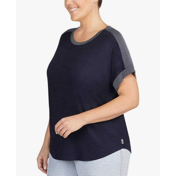 Dkny Women’s Plus Size Contrast-Trim Pajama Tops, Navy, 1X