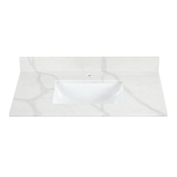Pemberly Row 36" Contemporary Stone Vanity Top in Calacatta White
