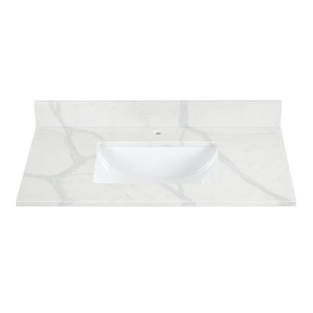 Pemberly Row Coiffeuse Contemporaine en Pierre de 36 Pouces en Blanc Calacatta