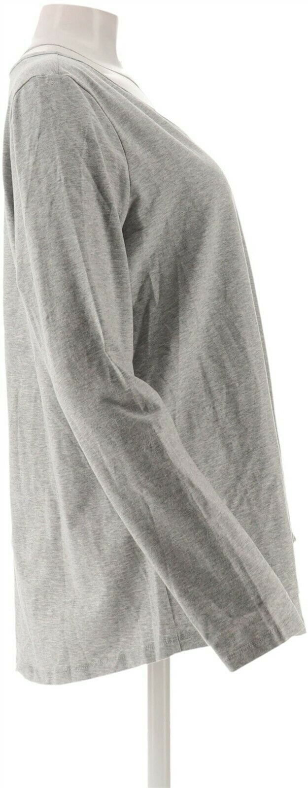 Martha Stewart s V-neck Long Slv Knit Top Lt Heather Grey L NEW A301099