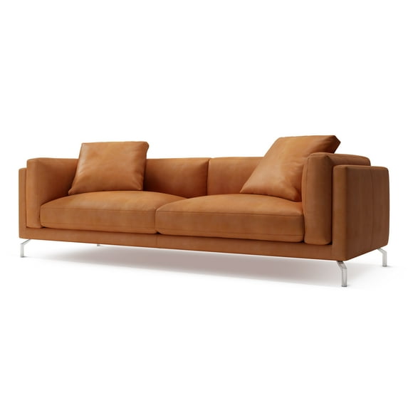 Valencia Zadar Leather Wide Loveseat Sofa 92" | Nappa 11000 Top-Grain Leather, Steel Legs, Ultimate Comfort, Exquisite Foam Cushions With Down Filling, Cognac