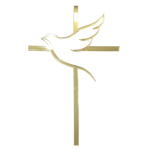 10 piezas de acrílico para tartas religiosas, paloma y cruz, parte superior de espíritu santo, decoración de confirmación (espejo dorado)