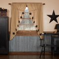 thumbnail image 4 of VHC Brands Burlap Natural with Burgundy Stars Primitive 63"x36"x18" Prairie Panel Pair Tan Rod Pocket Stenciled Cotton Drawstring Ties Window Curtains, 4 of 11