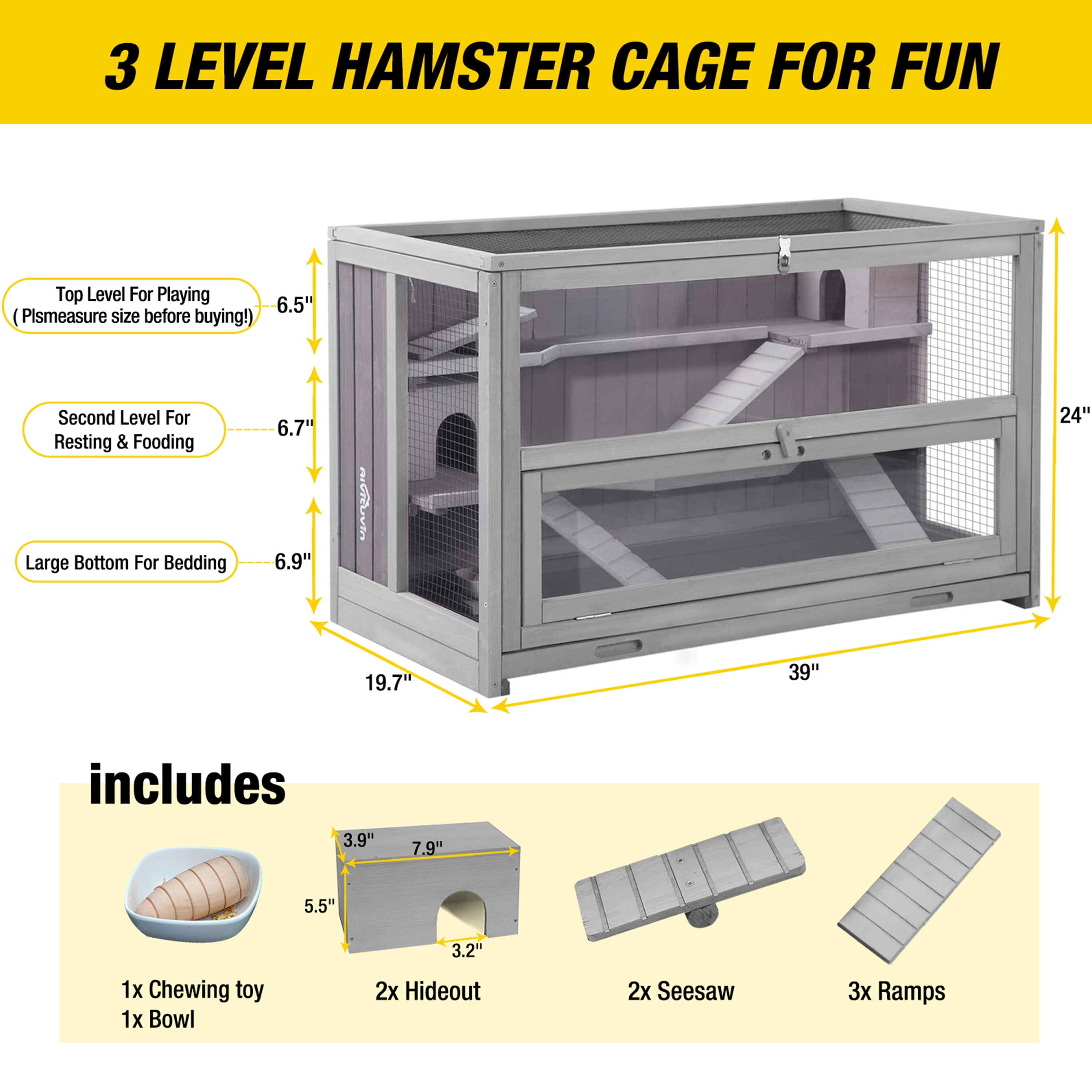 Morgete Wooden Hamster Cage Guinea Pig Habitat for Rats Mice Lizards with 11 Square FT
