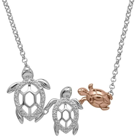 Petite Expressions Diamond Accent Turtle Family Necklace in 18kt Gold-Plated over Sterling Silver, 17