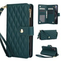 Wallet Case Compatible with Samsung Galaxy A16 5G/4G, Premium PU Leather Zipper Flip Folio Wallet RFID Blocking with Wrist Strap & Crossbody Strap Magnetic Closure Kickstand Protective Case, Green