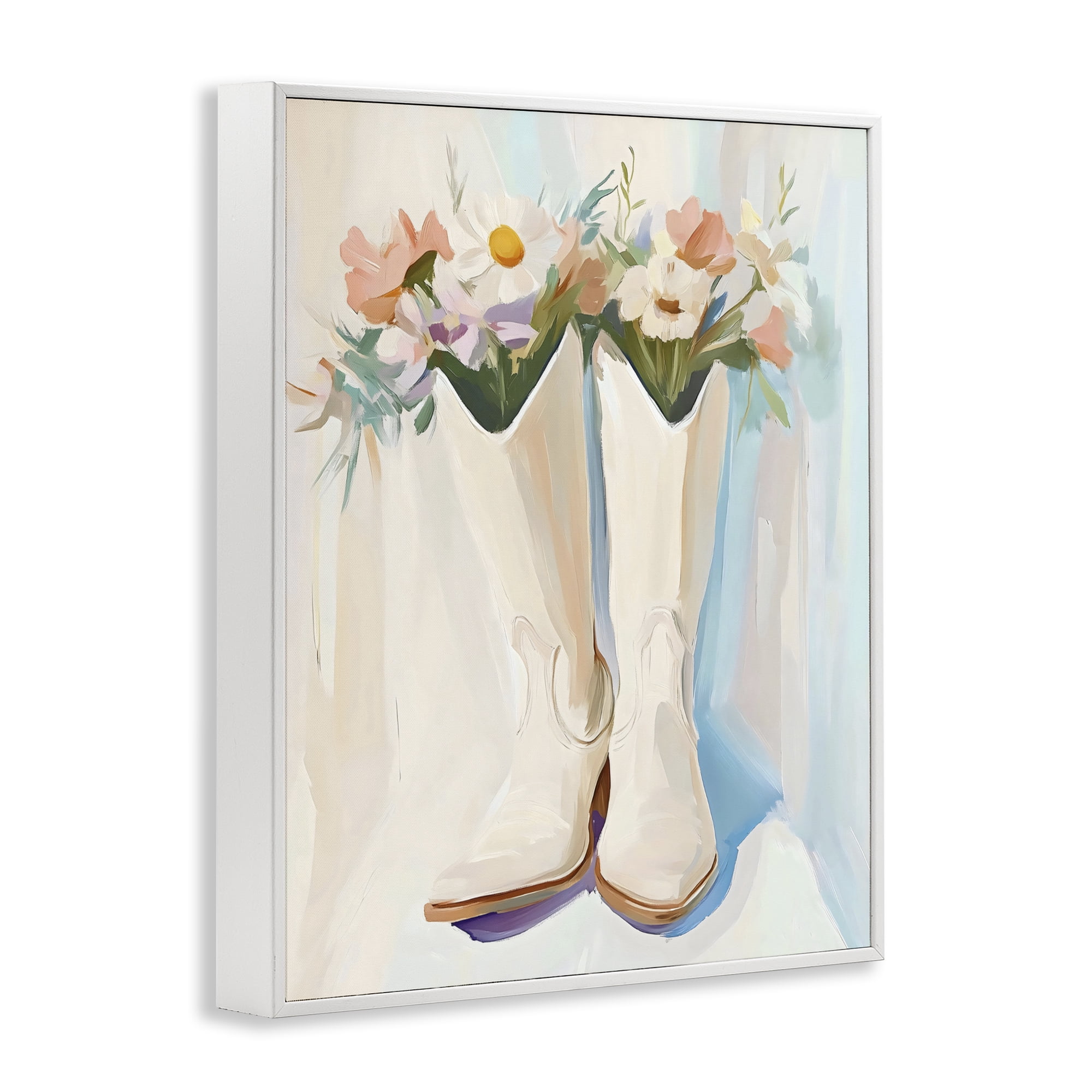 Stupell Industries Floral White Cowgirl Boots White Framed Giclee Art, design by The Prints Vibe
