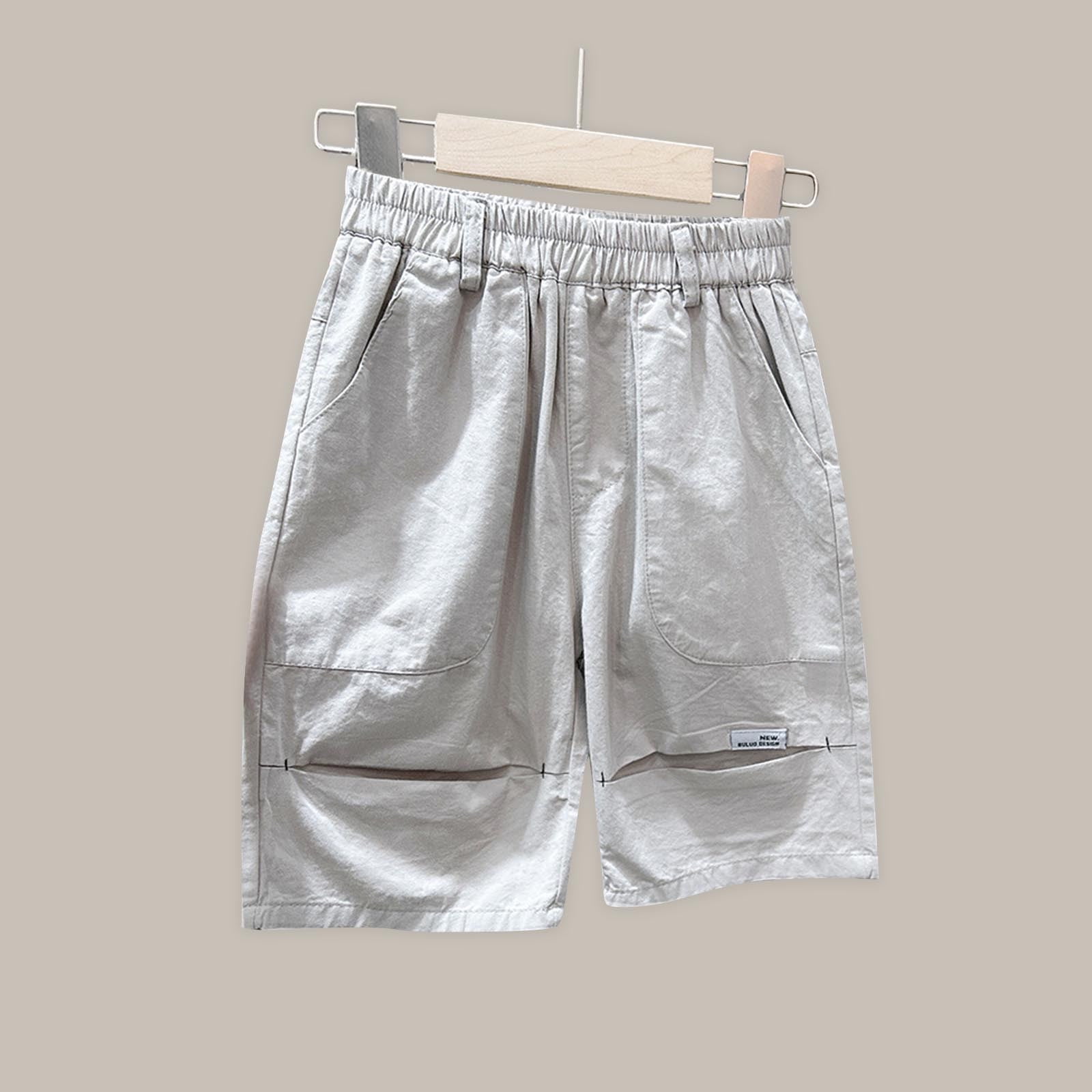 CYRBOKO Cargo Shorts for Boys Cotton Holiday Elastic Waist Casual Summer Shorts Gray Size 7-8T