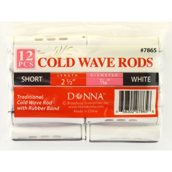 Donna Short Cold Wave Perm Hair Rods, White, 12 Count