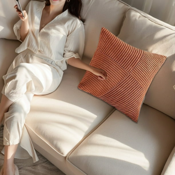 Corduroy Patchwork Pillow Cover | Polyester Throw Cushion Cover | Modern Multicolor Decorative Sofa Bedside Pillowcase | 45x45cm | Breathable Thickened Fabric | 1 Pack