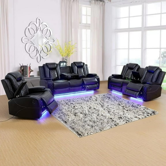 AYCP Multifunction Power Recliner Couch Set with LED Light, Storage Console, Cup Holders, USB Charging Port