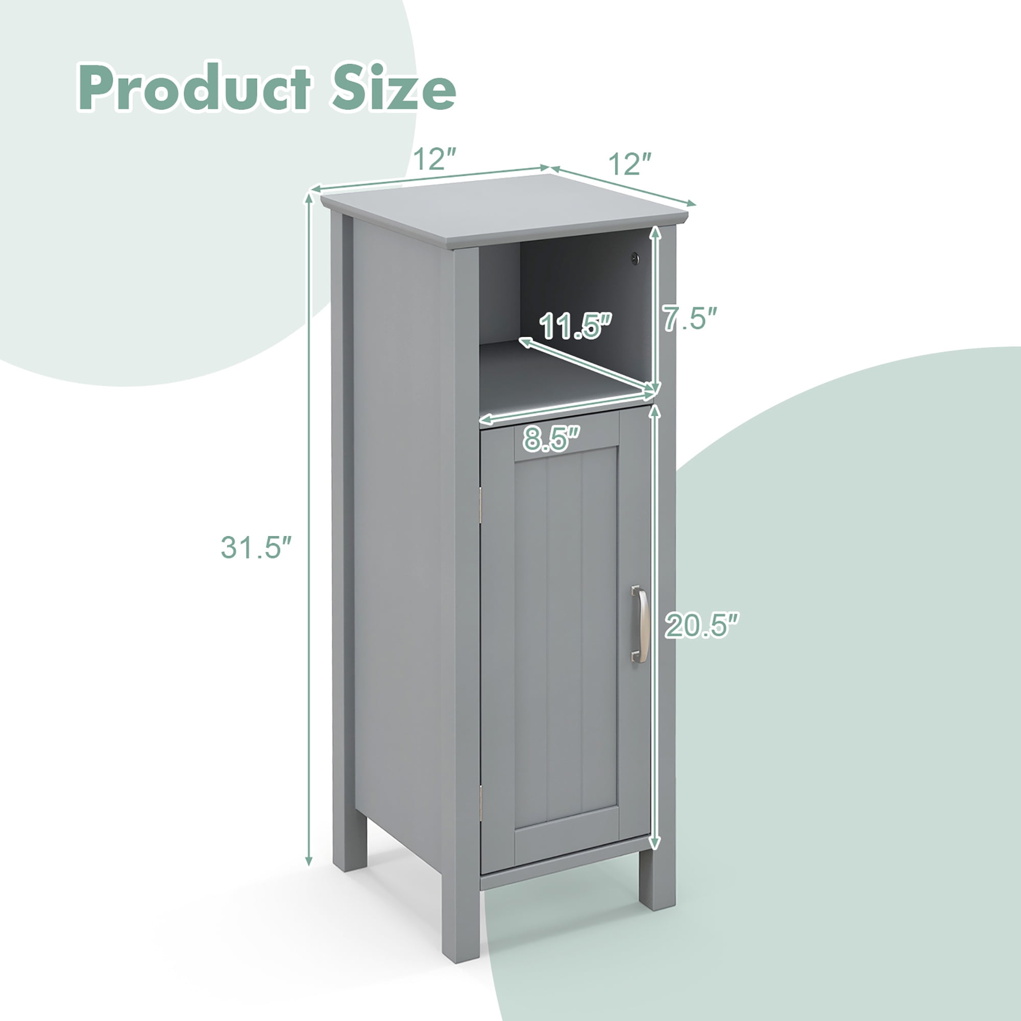 Gymax Bathroom Storage Organizer Narrow Floor Cabinet w/ 2-Tier Cabinet Open Compartment Gray