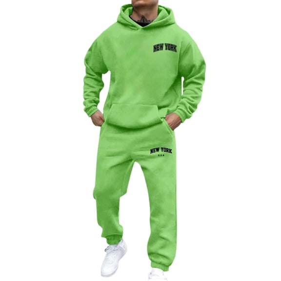 CONZONE Mens Sweatsuit 2 Peice Set Casual Track Suit for Men Letter Graphic Y2K Long Sleeve Hoodies Sweatpants Cozy Fall Winter Athletic Jogging Outfits