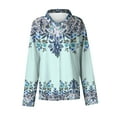 thumbnail image 4 of Feminine Floral Button-Up Blouse, Breezy Long Sleeve Shirt with Roll-Cuff Design & Lightweight Fabric for Spring Collections,Sky Blue XL, 4 of 5