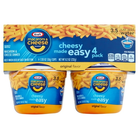 Kraft Macaroni & Cheese Dinner Easy Original Flavor, 4 count, 8.2 OZ (232g) Cups