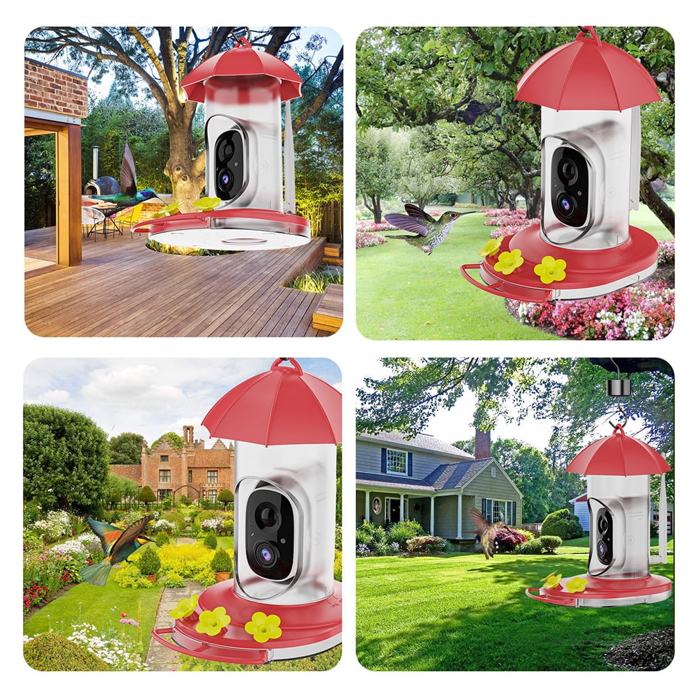 Smart Hummingbird Feeder with Camera Solar Powered Wireless Outdoors Bird Feeder with Ant Moat