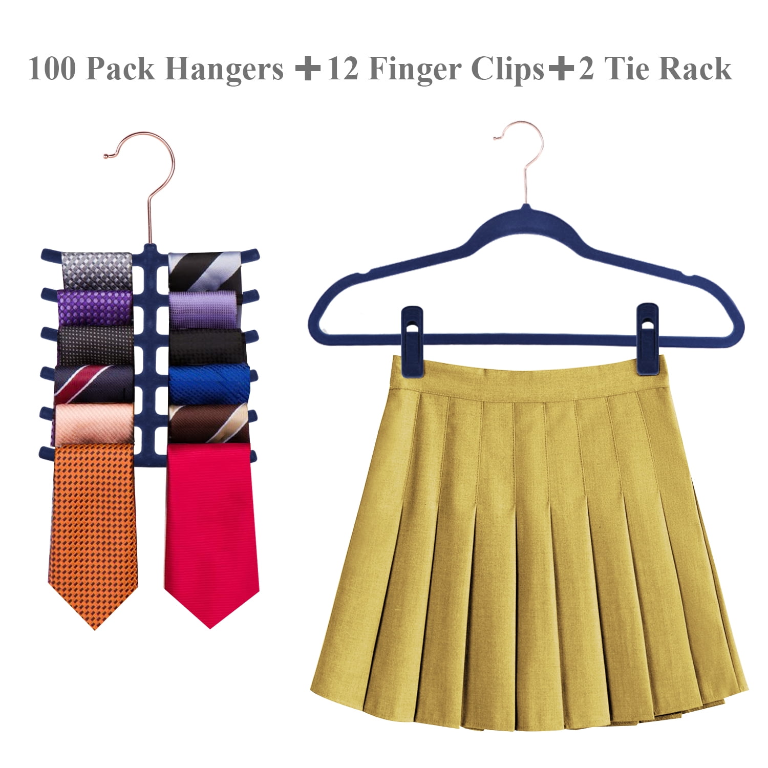 VECELO 25 Pack Velvet Non-Slip Heavy Duty Adult Hangers with 360° Swivel Hook, Ultra-Thin Space Saving Clothes Organizer for Coats Shirts Dresses Closet Storage-Blue