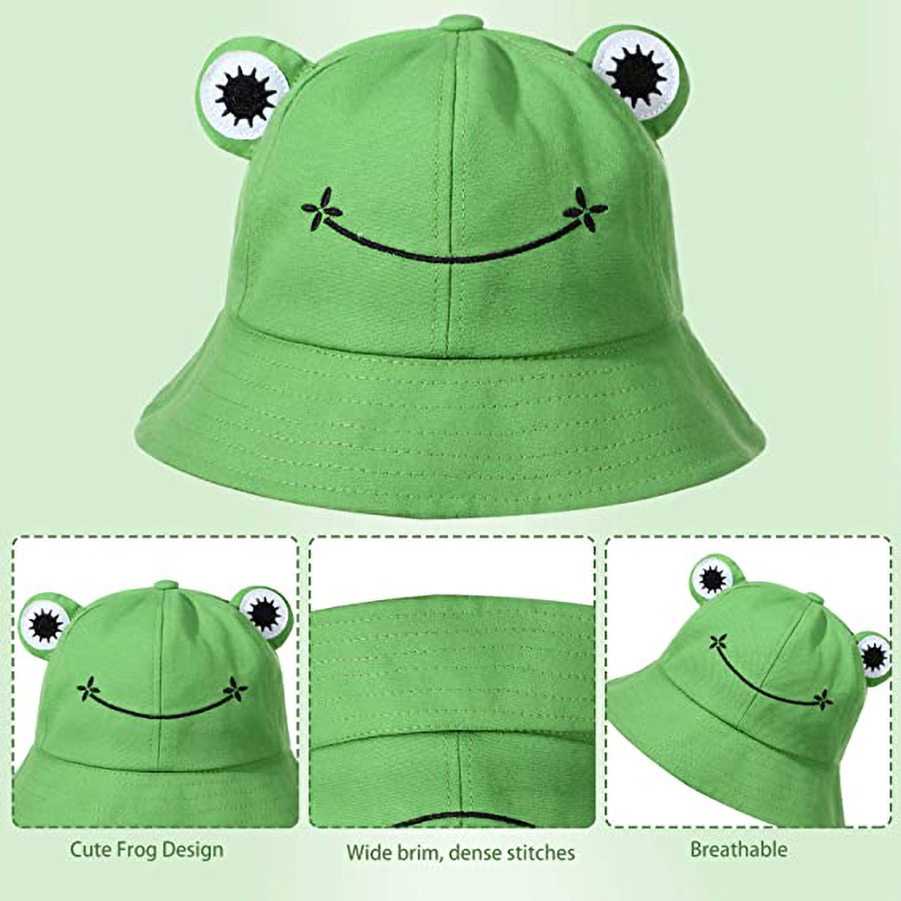 Frog Bucket Hat, Cute Fisherman Hat Cotton Sun Bucket Hat Sun Protection Cap Wide Brim Beach Summer Hat for Women Men Girls Kids (Orange) - image 3 of 7