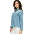 thumbnail image 2 of Made by Johnny Women's Long Sleeve Pearl Beading Button Down Denim Blouse S LIGHT_BLUE, 2 of 4