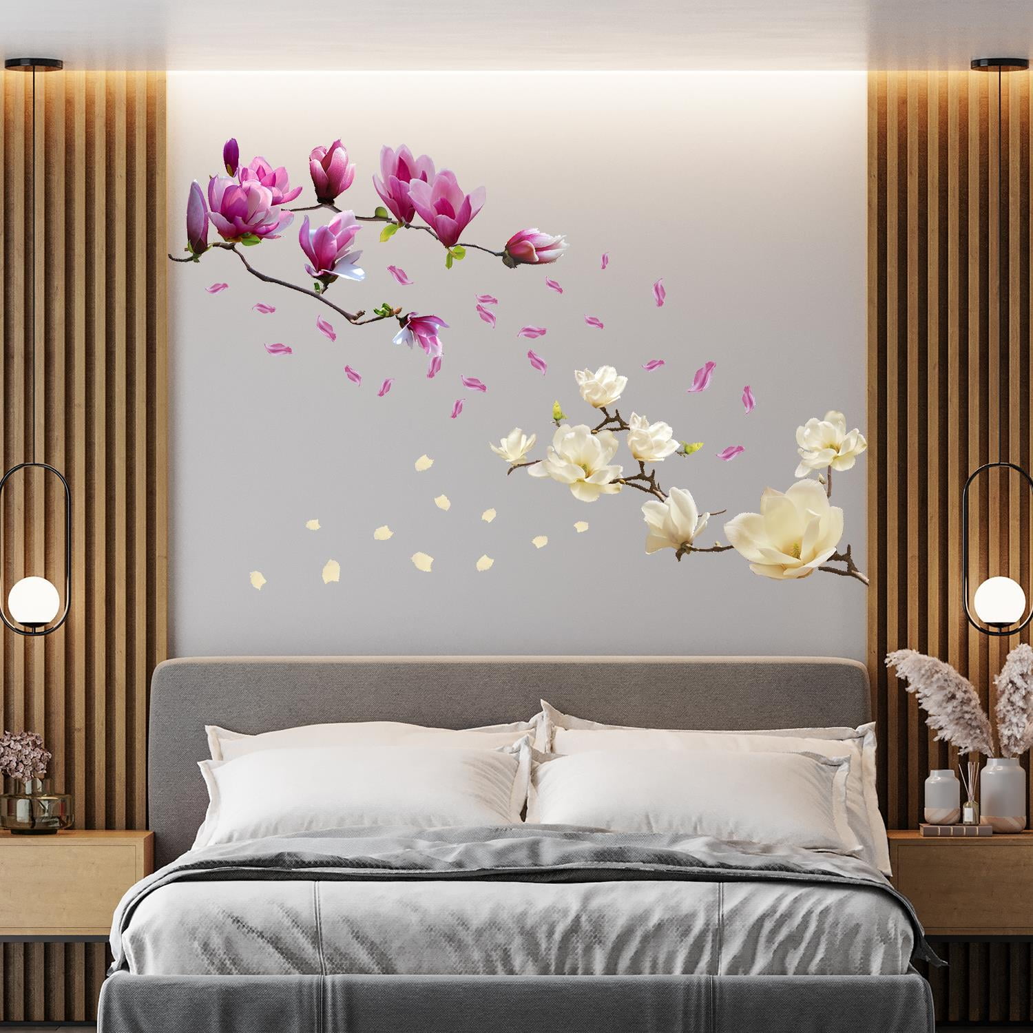 Walplus Wall Sticker Decal Wall Art Mirror Butterflies with Pink Blossom Flowers 