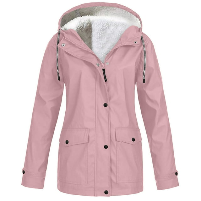 zanvin Womens Rain Jacket with Hood Lightweight Long Sleeve Windbreaker Zip Up Drawstring Warm Raincoat with Pockets