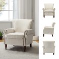 thumbnail image 7 of Fabric Armchair White Upholstered Wingback Accent Chair Sofa Couch Wood Legs Nailhead Trim Home Living Room Bedroom Ivory, 7 of 7