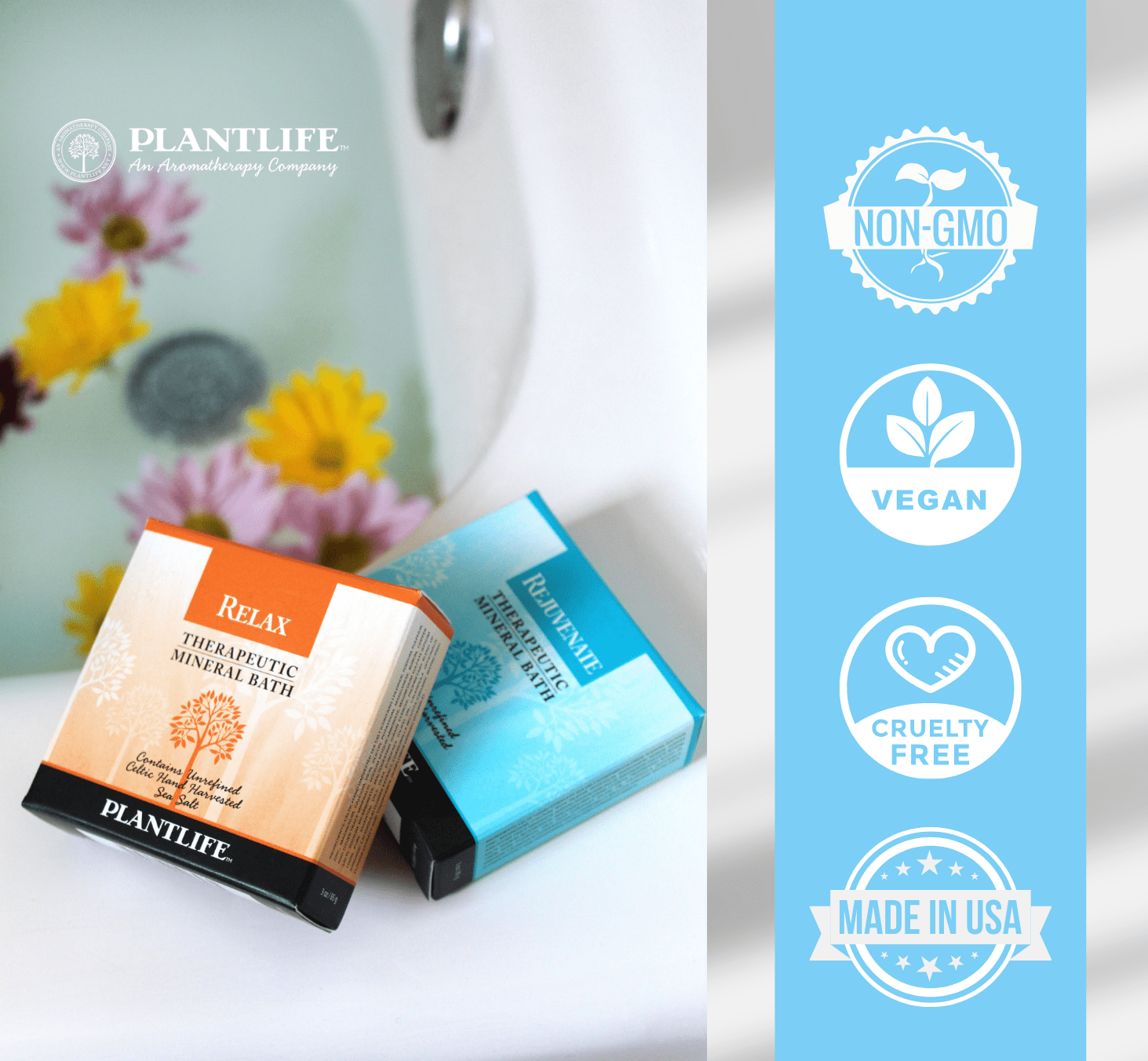 Plantlife Bath Salt 4-Pack – Natural Aromatherapy Mineral Soaks for Relaxation and Recovery, Made in California, 3 oz Each