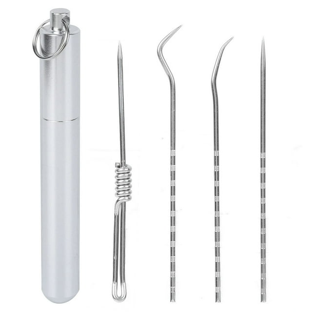 Juego de 4 palillos de dientes de metal para exteriores, caja de almacenamiento portátil para el cuidado bucal