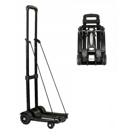 Folding Hand Truck, 70 Kg/155 lbs Heavy Duty 4-Wheel Solid Construction Utility Cart Compact and Lightweight for Luggage, Personal, Travel, Auto, Moving and Office Use - Portable Fold