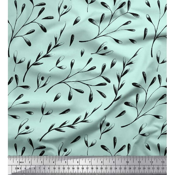 Soimoi Green Cotton Duck Fabric European Seeds Leaves Decor Fabric Printed Yard 44 Inch Wide