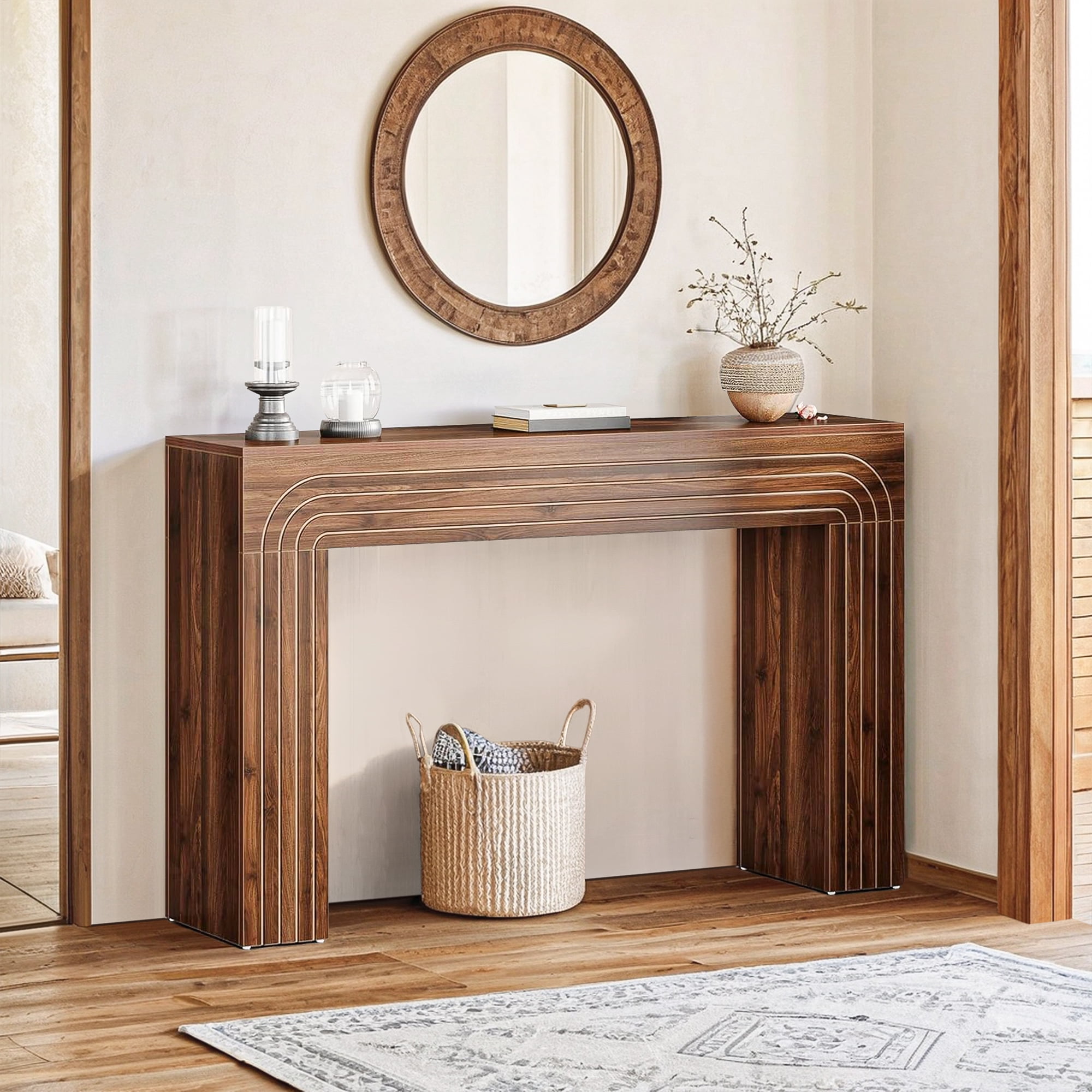 Demi Bonn 55" Wood Console Table, Farmhouse Sofa Table Hallway Table for Hallway, Bedroom, Living Room, Brown