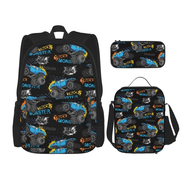 Balery Cool Off-Road Vehicle Mochila escolar 3 en 1 para niños: mochila resistente con lonchera térmica y estuche para lápices. Mochila escolar para niños y niñas.