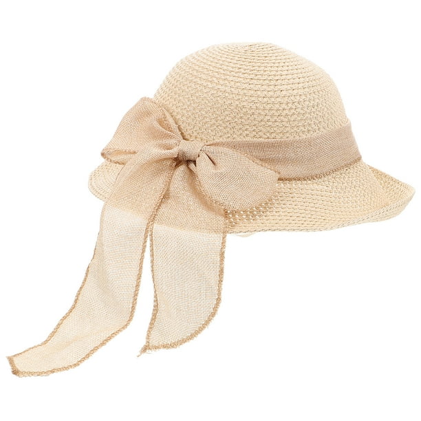 Hombrero de playa de 1pc Sombrero de paja grande Moda Bowknot Decoración Sombrero de playa para mujeres