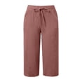 thumbnail image 3 of Bovemsi Capri Pants For Women Daily Elastic Waist Straight Solid Color Casual Pants Pockets 45720 Length Trousers Hiking Pants, 3 of 4
