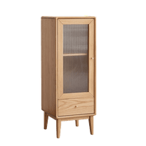 Solid Oak Storage Cabinet for Living Room - Free-Standing Corner Cabinets Storage Table with Vintage Glass Door,2 Shelves,1 Drawers & Brass Handle for Entryway Kitchen Hallway TV Stand
