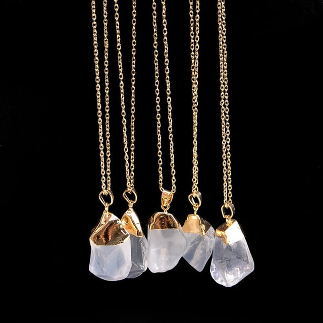 Up to 65% Off 1PC Natural Stone Crystal Necklace Gold Plated Quartz Pendant Necklace Rings Earring Jewelry on Clearance