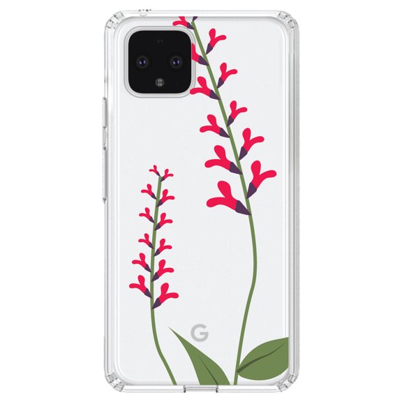 DistinctInk Clear Shockproof Hybrid Case for Google Pixel 4 (6.1" Screen) - TPU Bumper Acrylic Back Tempered Glass Screen Protector - Wildflowers Hot Pink