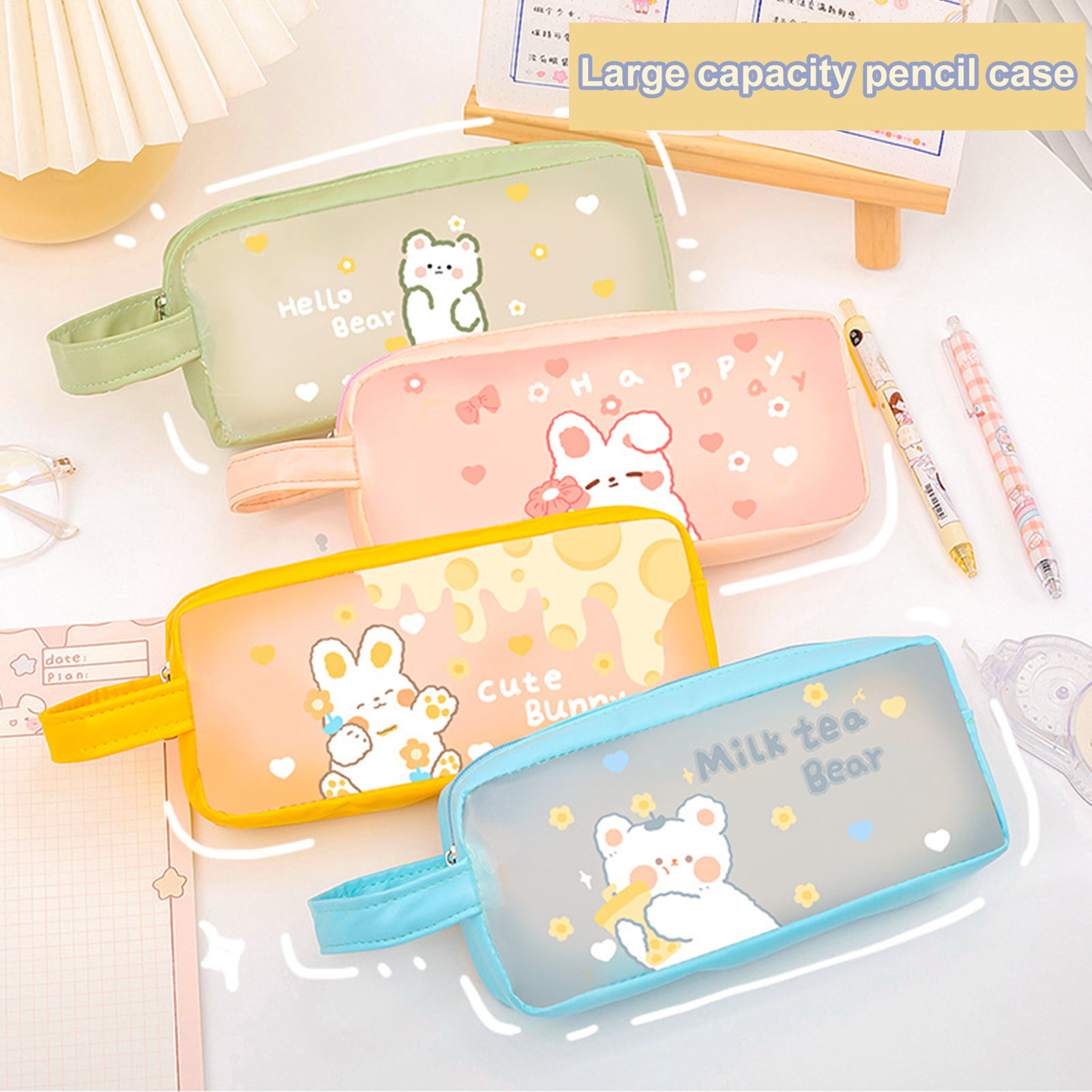 1pc Clear Pencil Bag, Cartoon Graphic Large Capacity Pencil Case For  Students
