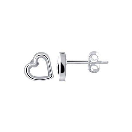 Flat Open Heart Earring - Gem Avenue 925 Sterling Silver Open Heart Post Back Stud Earrings
