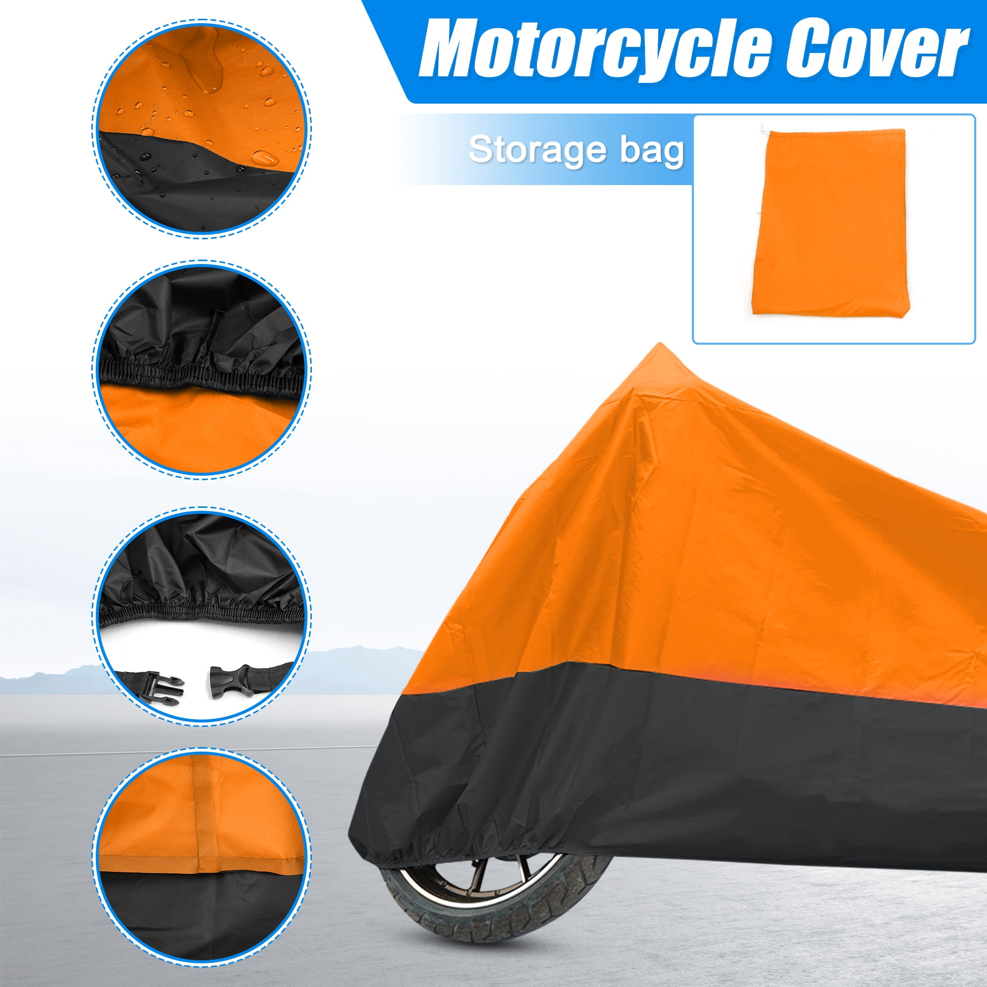 Unique Bargains 190T Motorcycle Motorbike Cover All Season Scooter Waterproof Outdoor Rain Dust Sun Protection L Black Orange