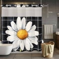 thumbnail image 5 of White Daisy No Hooks Shower Curtain with Snap-in Liner Spring Flower Floral Green Leaf Black Plaid Watercolor Shower Curtains for Bathroom, Waterproof, Easy Install, Washable 66"x72", 5 of 9