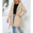 thumbnail image 4 of SWSMCLT Women's Hooded Trench Coat Slim Fit Button Down Rain Jackets Long Coats Waterproof Raincoat Spring Long Sleeve Belted Pockets Apricot 12, 4 of 5