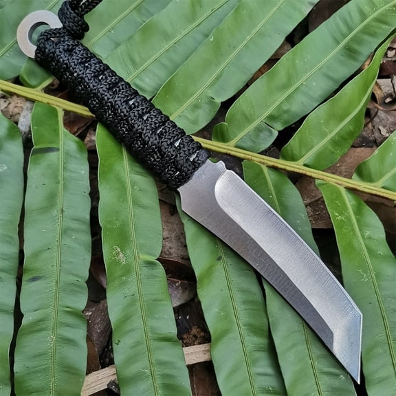 Utility Knife With Nylon Sheath - Small Fixed Blade Tactical EDC Knife with Cord-Wrapped Steel Handle for Camping Hiking Hunting