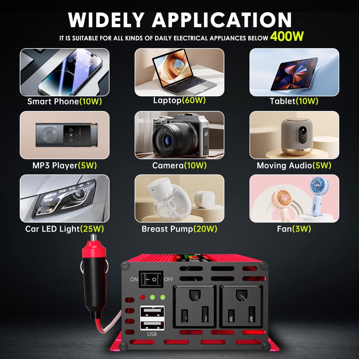 Power Inverter,Modified Sine Wave Inverter DC 12V to AC 110V Converter with LCD Display,1500W Peak Car Inverter with Dual 2.4A USB Port,Car Adapter and Cigarette Lighter for Car Home Laptop Truck.