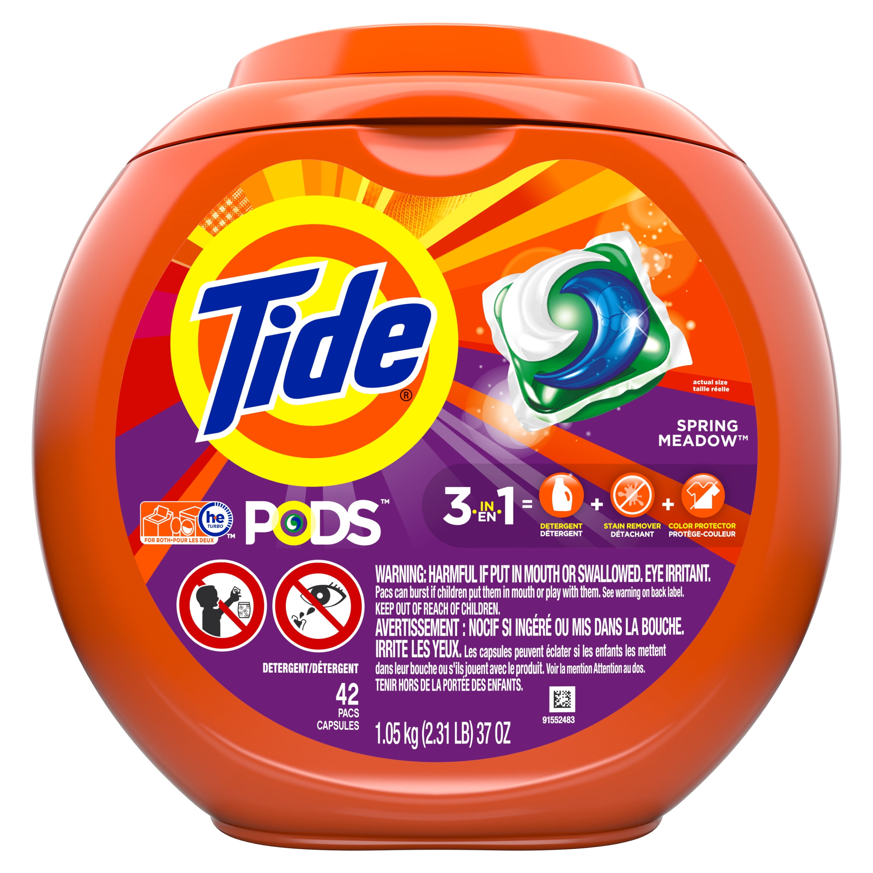 Tide PODS Liquid Laundry Detergent Pacs, Spring Meadow, 42 count